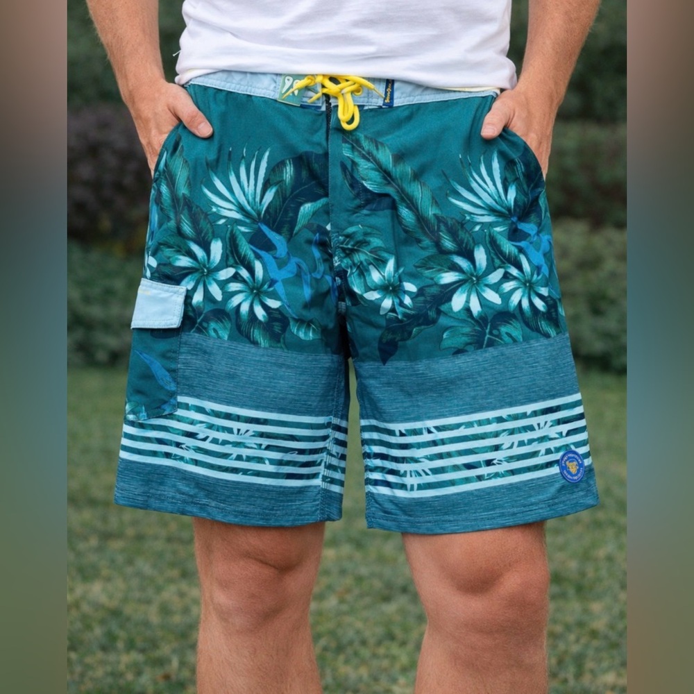 -*NWT* Banana Boat Board Shorts Teal Hawaiian UPF 50+ Swim Men's Size Lar…